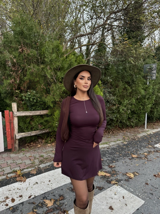 Mürdüm Bisiklet Yaka Volanlı Elbise