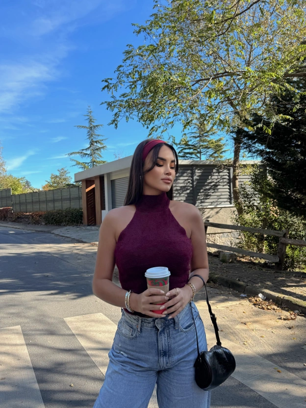 Mürdüm  Balıkçı Yaka Yumoş Triko Bluz