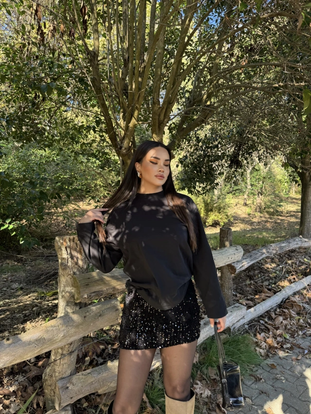 Siyah Payetli Şort Etek