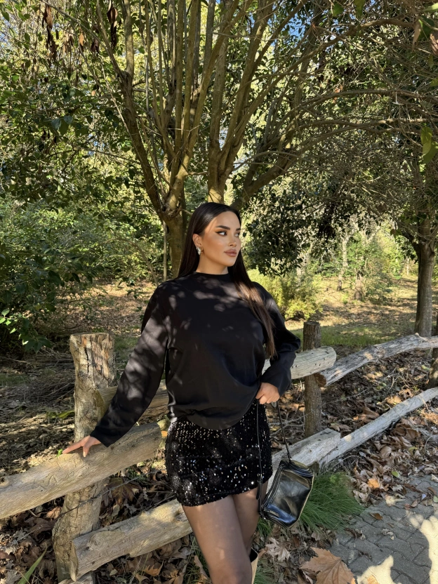 Siyah Payetli Şort Etek