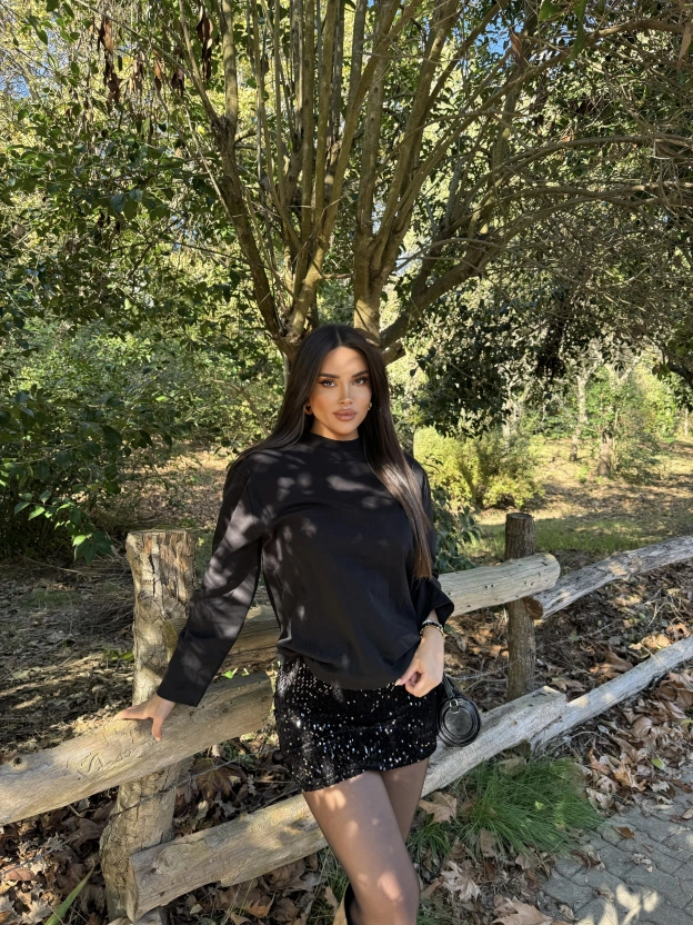 Siyah Payetli Şort Etek