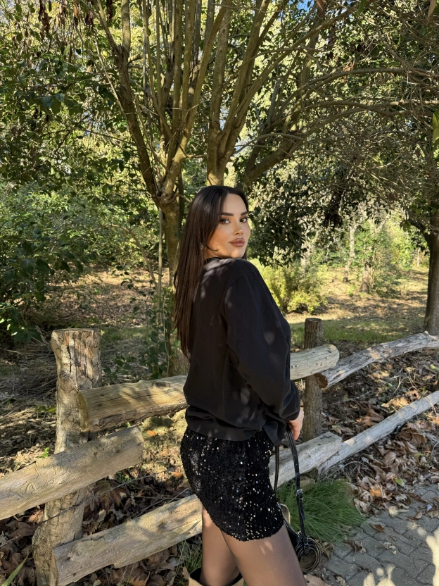 Siyah Payetli Şort Etek