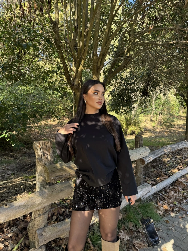 Siyah Payetli Şort Etek