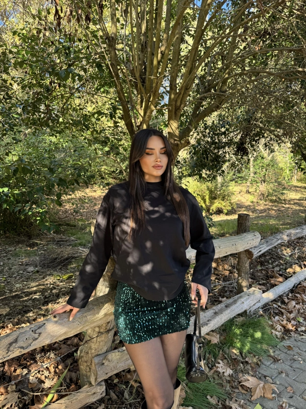 Zümrüt Yeşili Payetlli Şort Etek