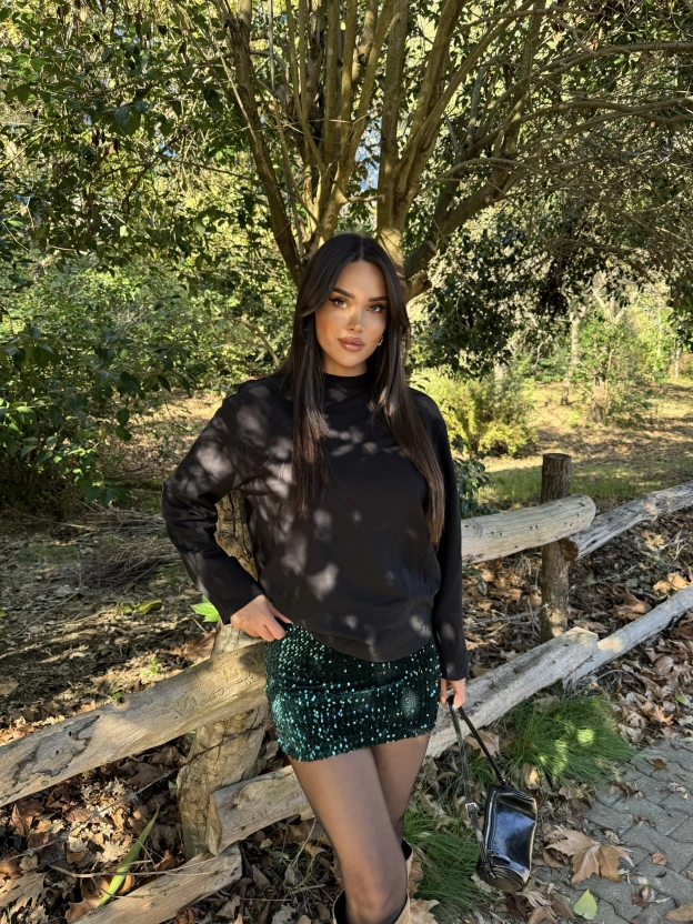 Zümrüt Yeşili Payetlli Şort Etek