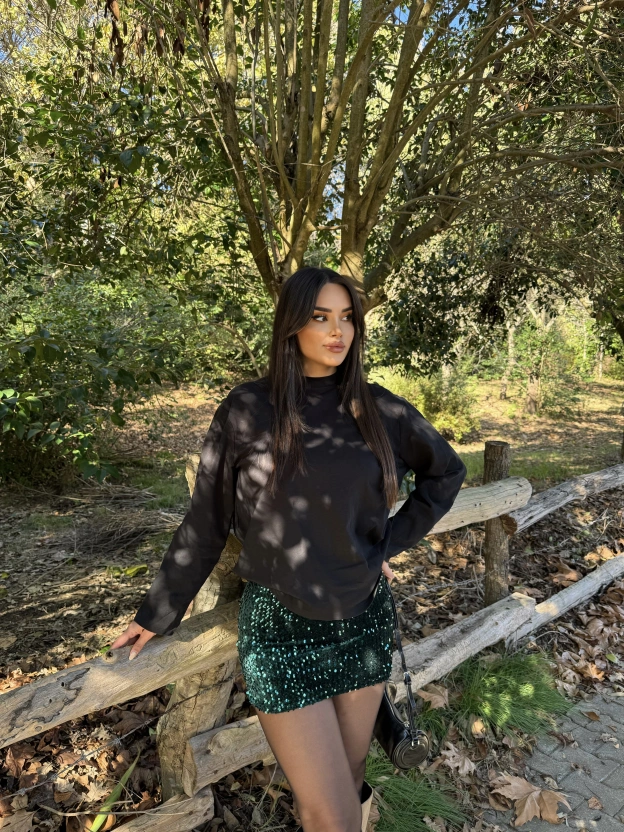 Zümrüt Yeşili Payetlli Şort Etek