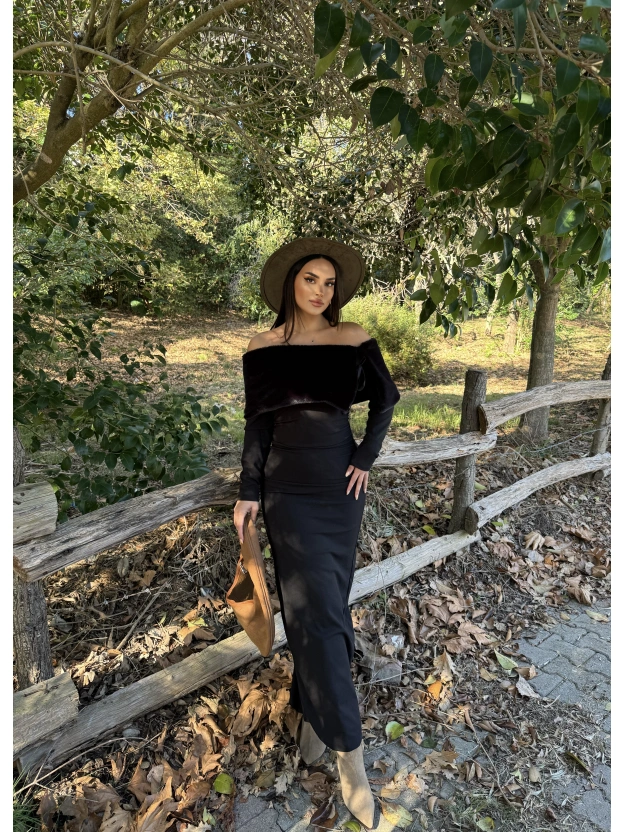 Siyah Kürk Detay Tasarım Madonna Elbise