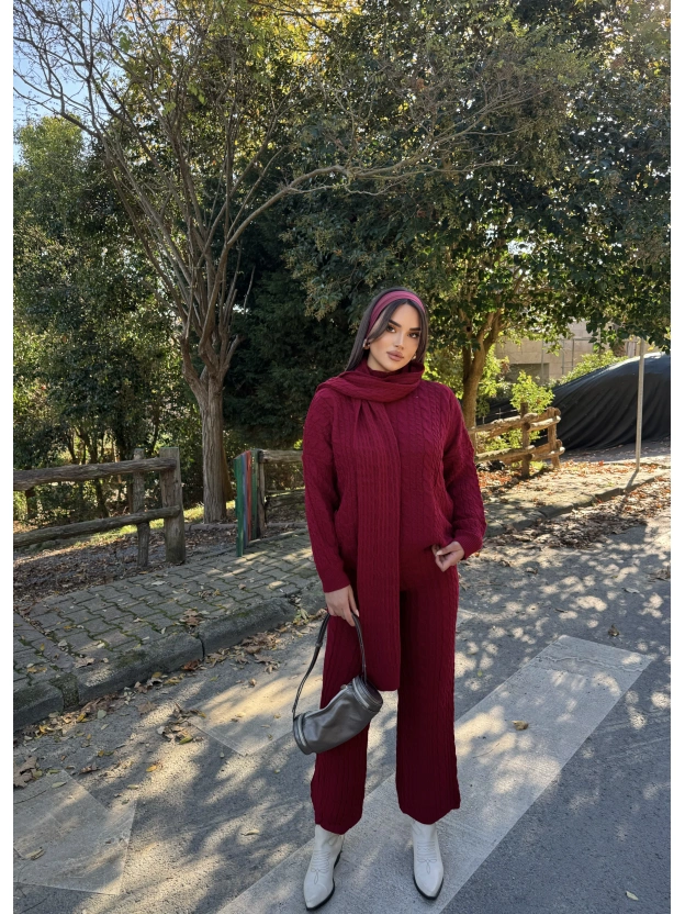 Bordo Üçlü Triko Takım