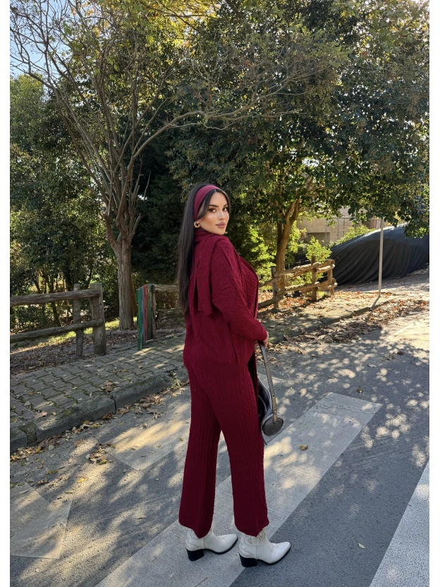 Bordo Üçlü Triko Takım