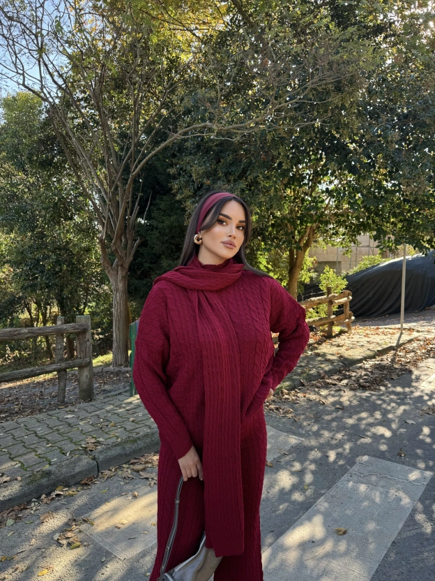 Bordo Üçlü Triko Takım