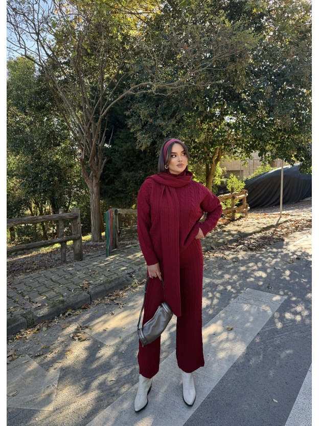 Bordo Üçlü Triko Takım