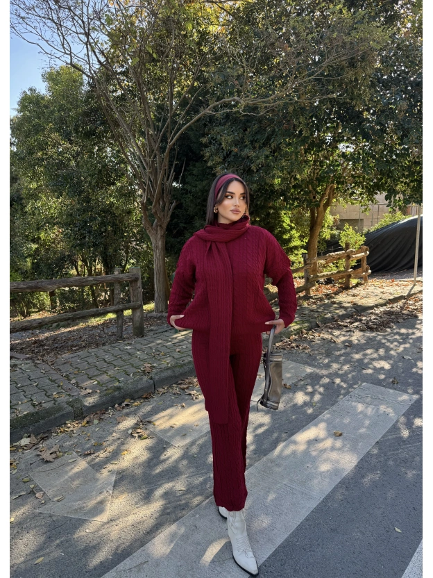 Bordo Üçlü Triko Takım