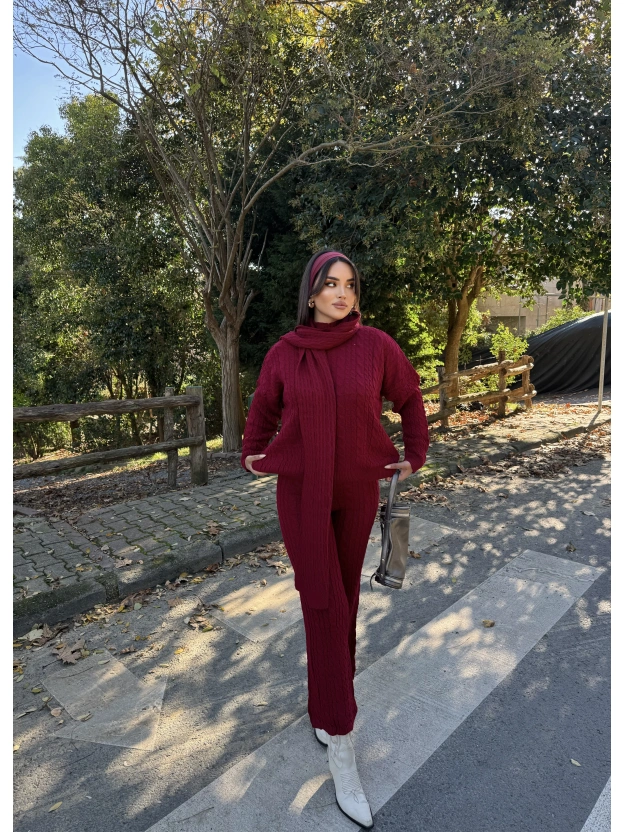 Bordo Üçlü Triko Takım