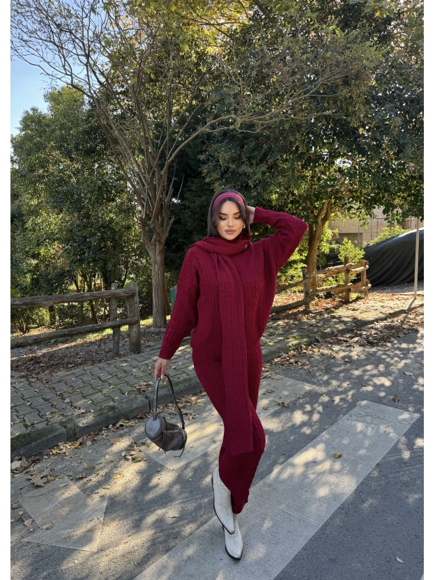 Bordo Üçlü Triko Takım