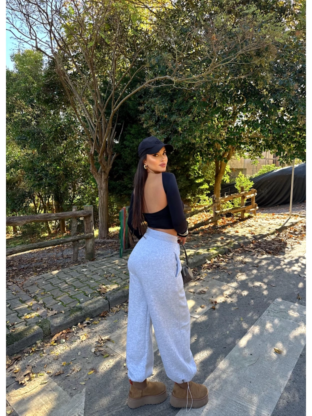 Gri Şardonlu Barrel Fit Eşofman Altı