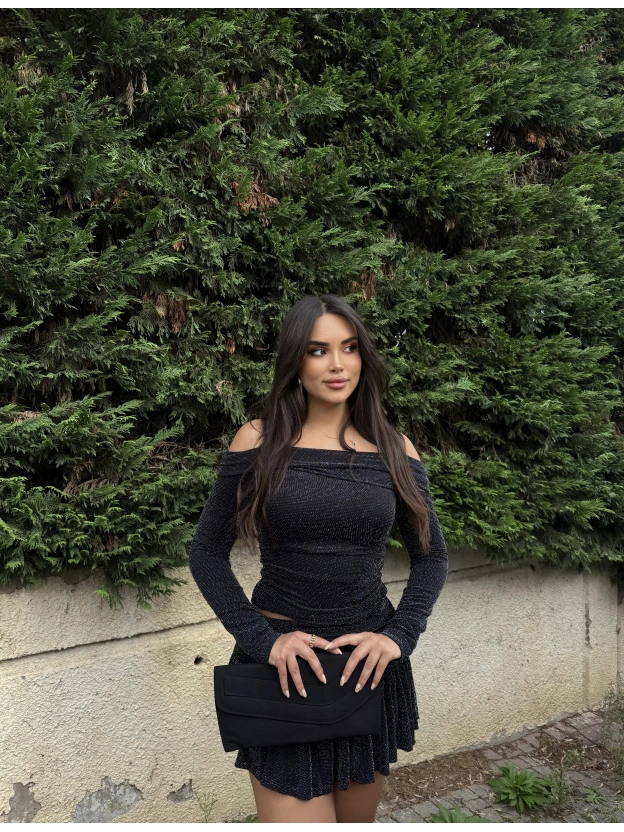 Siyah Gümüş Simli Buzzy Etek Takım