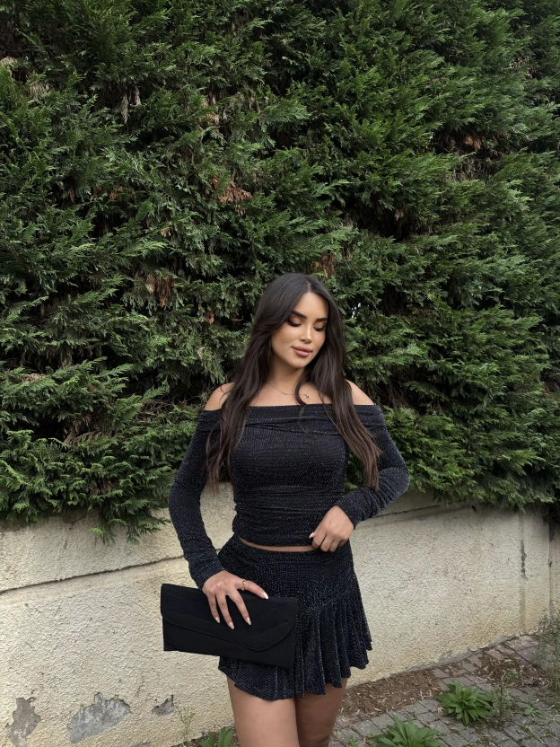 Siyah Gümüş Simli Buzzy Etek Takım