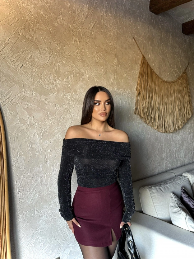 Bordo Yırtmaçlı Kaşe Etek