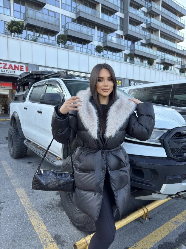 Siyah Kürklü Oversize Premium Mont
