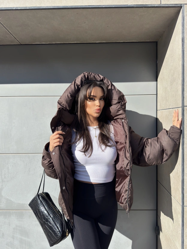 Kahverengi Oversize Premium Şişme Mont
