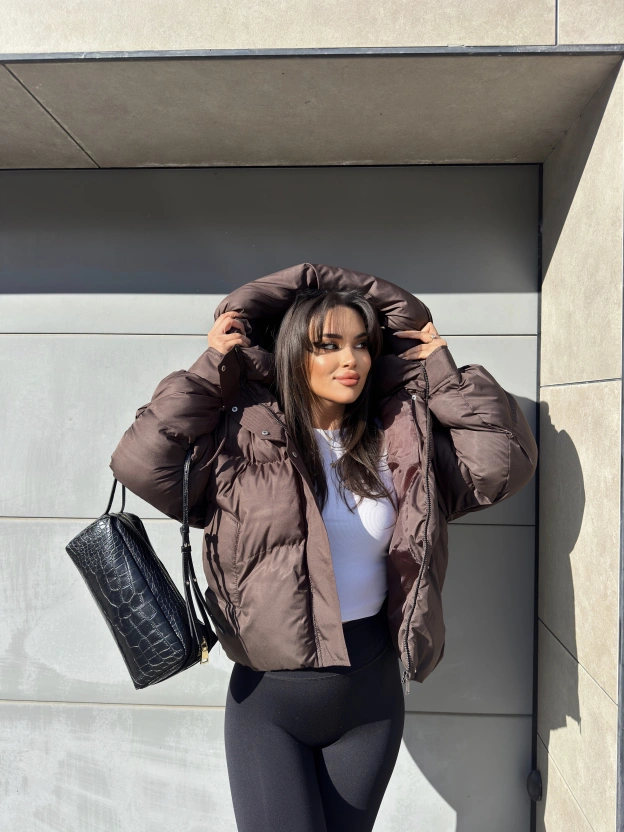 Kahverengi Oversize Premium Şişme Mont