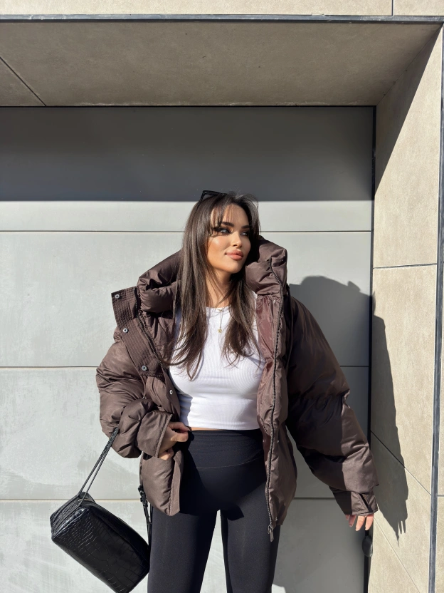 Kahverengi Oversize Premium Şişme Mont