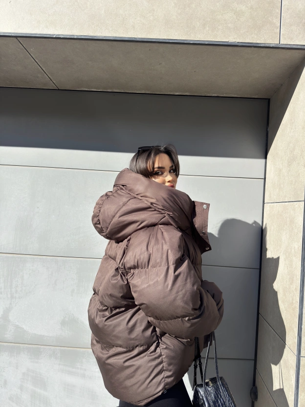 Kahverengi Oversize Premium Şişme Mont