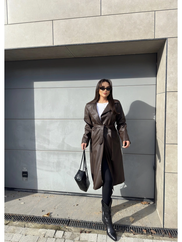 Kahverengi Deri Trençkot