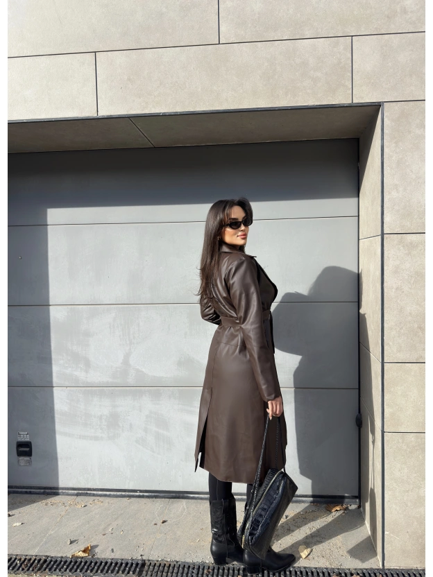 Kahverengi Deri Trençkot