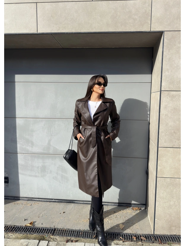 Kahverengi Deri Trençkot