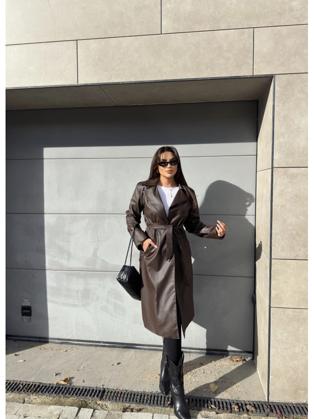 Kahverengi Deri Trençkot