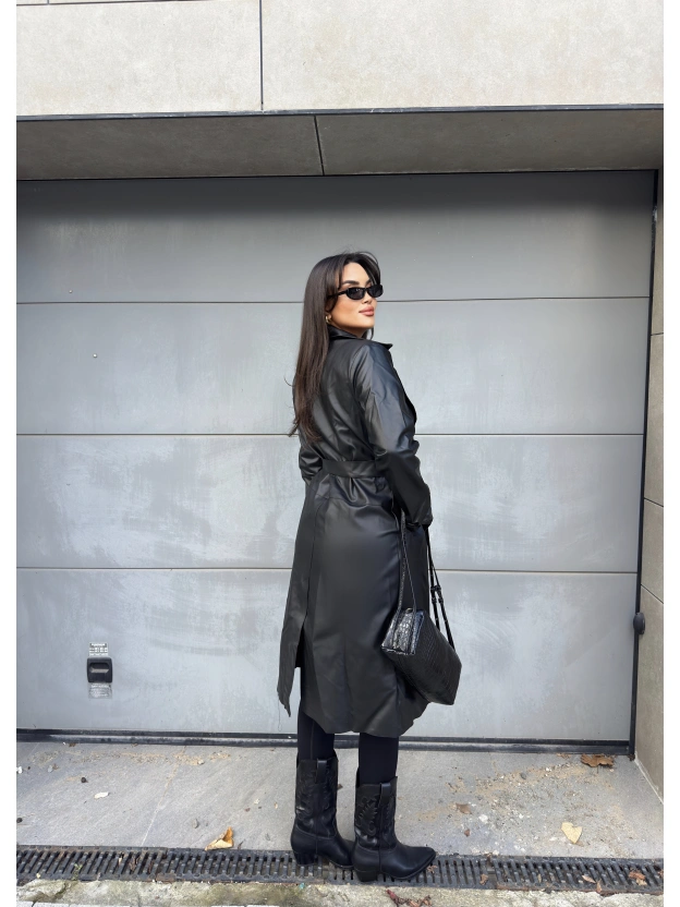 Siyah Deri Trençkot