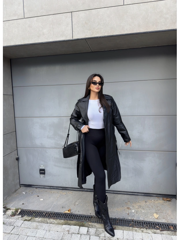 Siyah Deri Trençkot