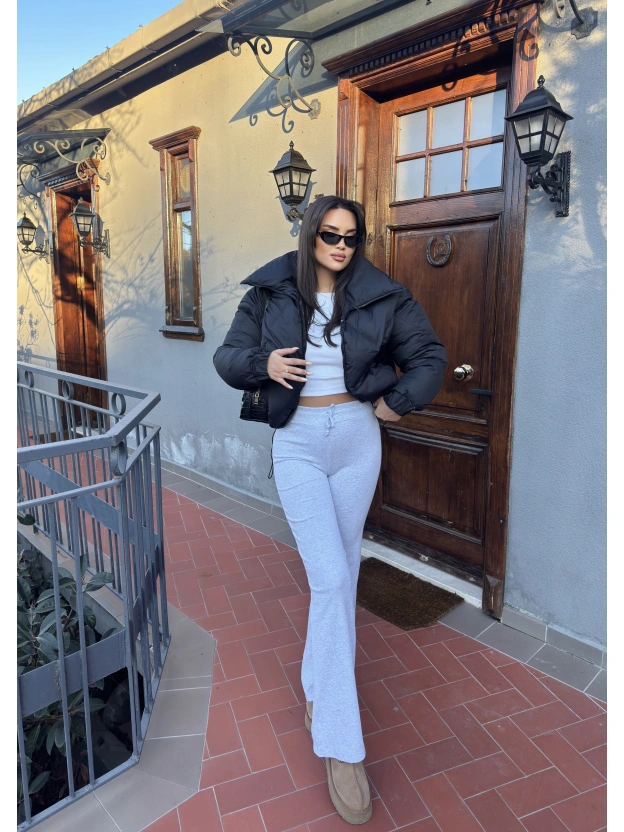 Gri Bağcıklı Tayt Pantolon