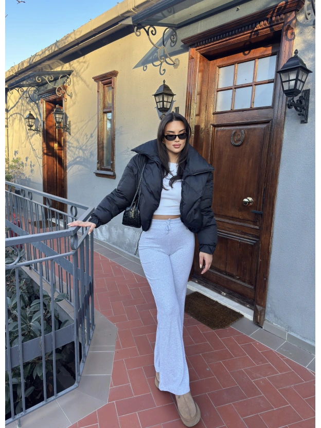 Gri Bağcıklı Tayt Pantolon