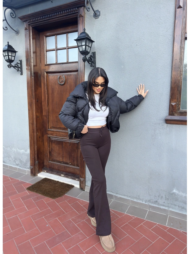 Kahverengi Bağcıklı Tayt Pantolon