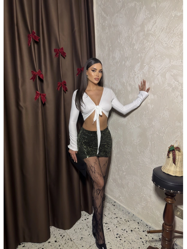 Yeşil Payetlli Şort Etek