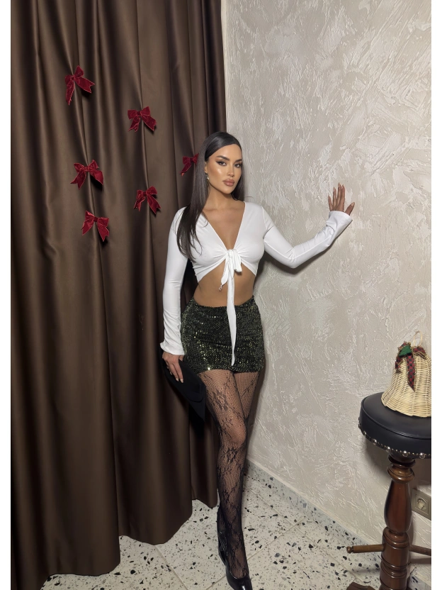 Yeşil Payetlli Şort Etek