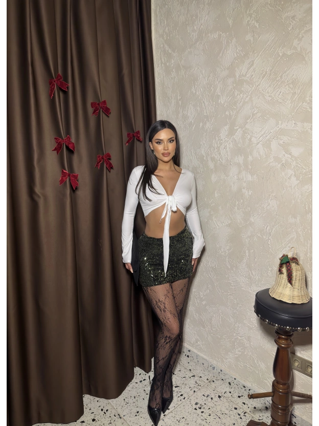 Yeşil Payetlli Şort Etek