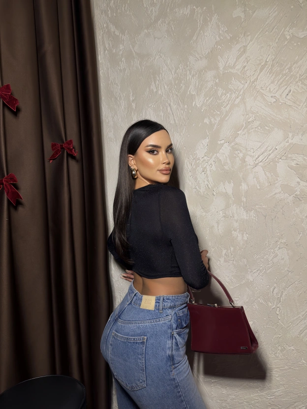 Siyah Buzzy Simli Tokalı Bluz