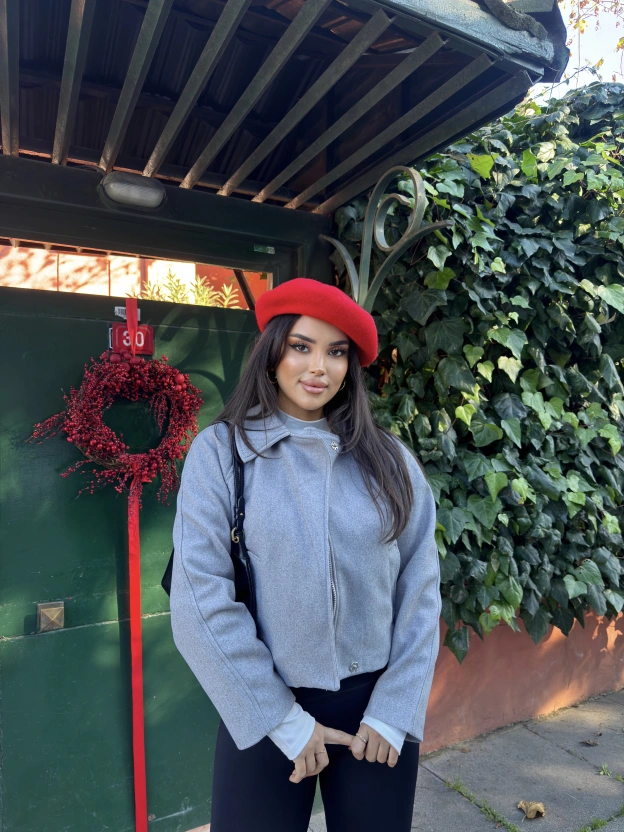 Gri Polo Yaka Kaşe Mont