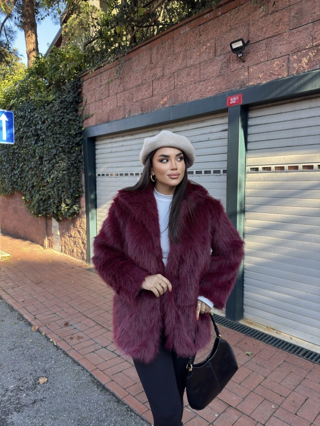 Bordo Uzun Premium Kürk