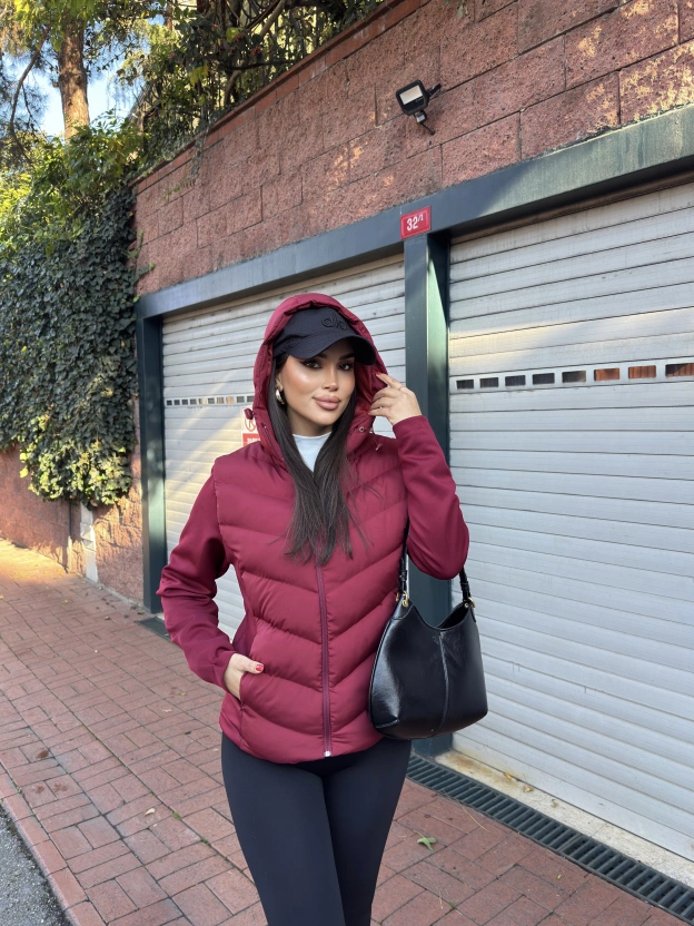 Bordo Kapüşonlu Range Mont