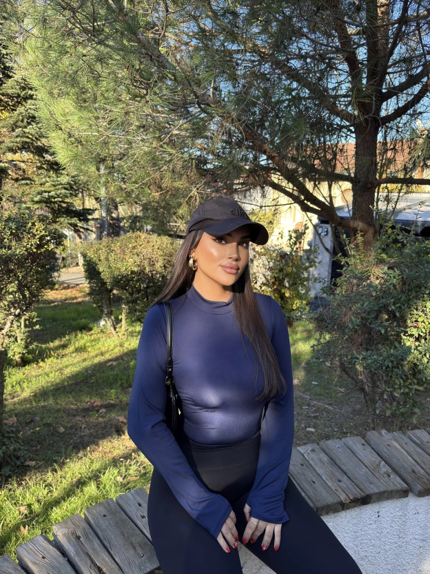 Lacivert Yarım Balıkçı Sırt Balenli Crop