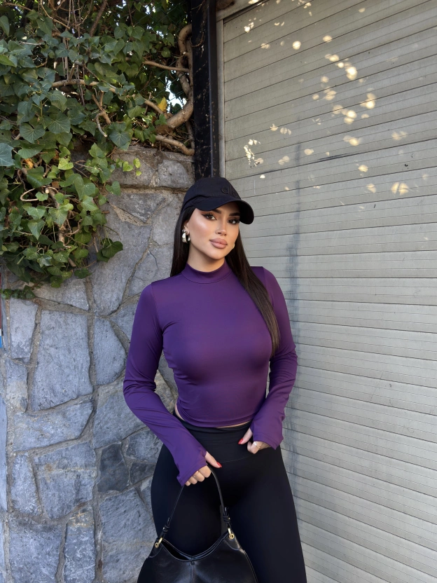 Mor Yarım Balıkçı Sırt Balenli Crop