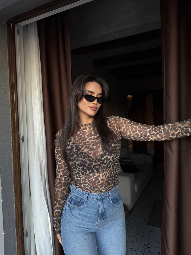 Leopar Transparan Bluz