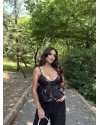 Siyah Askılı Düğme Detay Basic Bluz