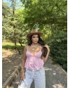 Pembe Askılı Düğme Detay Basic Bluz