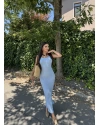 Mavi Uzun Askılı Bürümcük Elbise