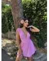 Pembe Omuz Büzgü Şortlu Elbise